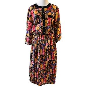 VINTAGE BRELI ORIGINALS FLORAL PLEATED SKIRT MIDI DRESS MULTICOLORED SIZE 12